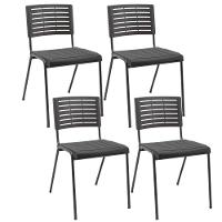 Kit 04 Cadeiras Empilhável Fixa Escritório Multiuso Base Preta Kimi P03 Preto - Lyam Decor - 1