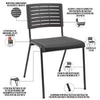 Kit 04 Cadeiras Empilhável Fixa Escritório Multiuso Base Preta Kimi P03 Preto - Lyam Decor - 3