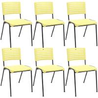 Kit 06 Cadeiras Empilhável Fixa Escritório Multiuso Base Preta Kimi P03 Amarelo - Lyam Decor - 1