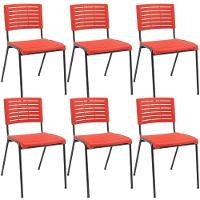Kit 06 Cadeiras Empilhável Fixa Escritório Multiuso Base Preta Kimi P03 Vermelho - Lyam Decor - 1