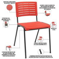 Kit 06 Cadeiras Empilhável Fixa Escritório Multiuso Base Preta Kimi P03 Vermelho - Lyam Decor - 3