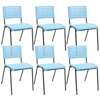 Kit 06 Cadeiras Empilhável Fixa Escritório Multiuso Base Preta Kimi P03 Azul Celeste - Lyam Decor - 1