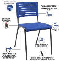 Cadeira Empilhável Fixa Escritório Multiuso Base Preta Kimi P03 Azul - Lyam Decor - 7