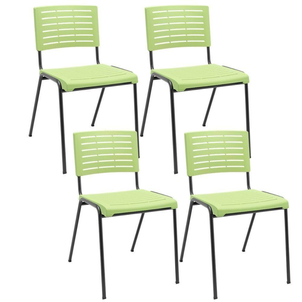 Kit 04 Cadeiras Empilhável Fixa Escritório Multiuso Base Preta Kimi P03 Verde Claro - Lyam Decor - 1