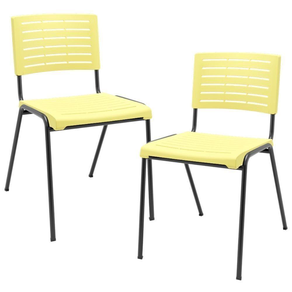 Kit 02 Cadeiras Empilhável Fixa Escritório Multiuso Base Preta Kimi P03 Amarelo - Lyam Decor - 1