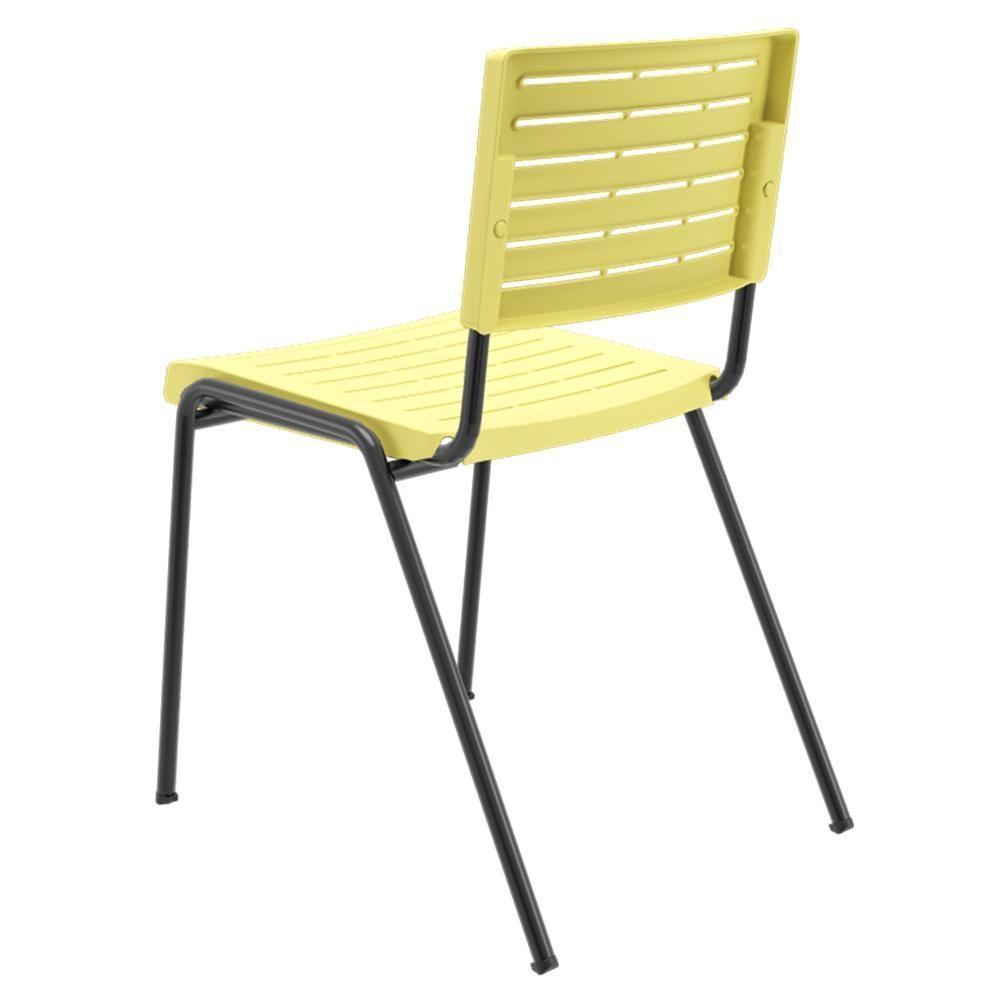 Kit 02 Cadeiras Empilhável Fixa Escritório Multiuso Base Preta Kimi P03 Amarelo - Lyam Decor - 7