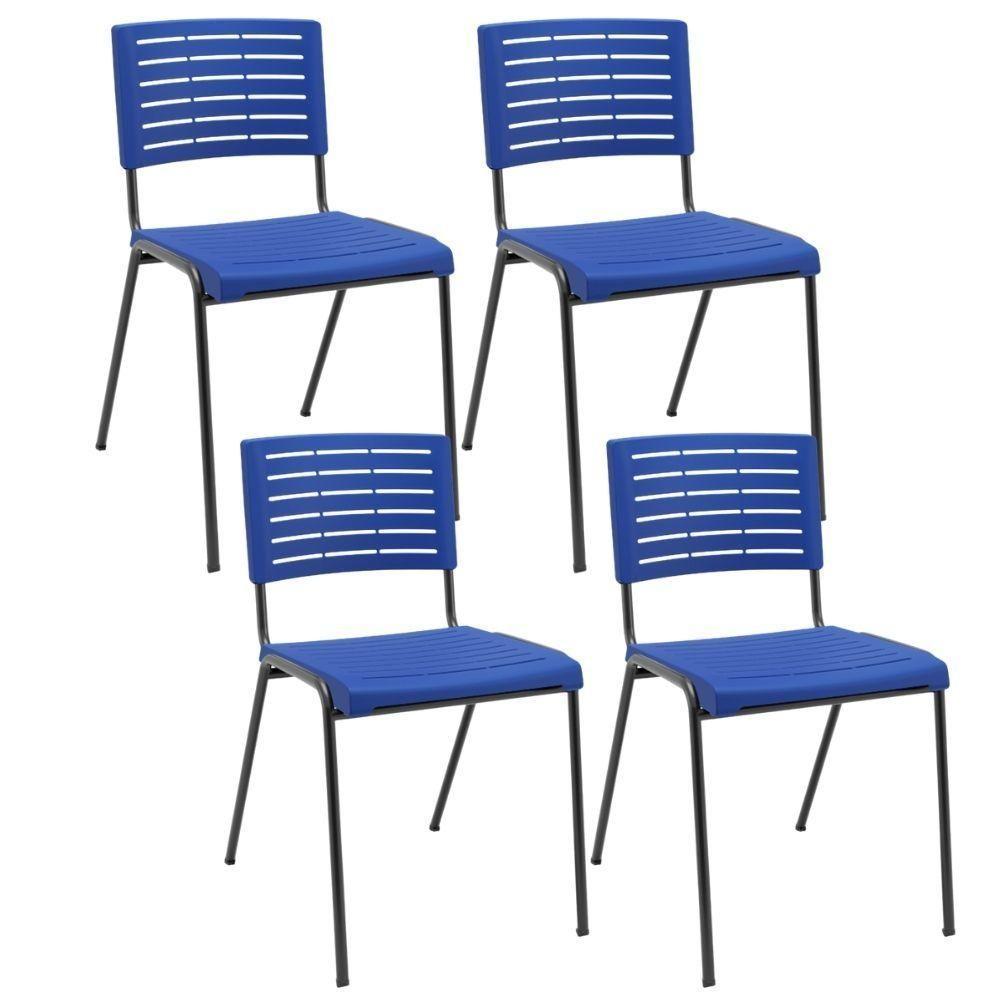Kit 04 Cadeiras Empilhável Fixa Escritório Multiuso Base Preta Kimi P03 Azul - Lyam Decor - 1