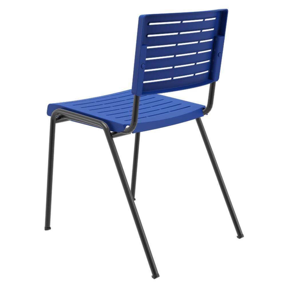 Kit 04 Cadeiras Empilhável Fixa Escritório Multiuso Base Preta Kimi P03 Azul - Lyam Decor - 6