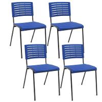 Kit 04 Cadeiras Empilhável Fixa Escritório Multiuso Base Preta Kimi P03 Azul - Lyam Decor - 1