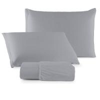 Jogo De Lençol Minimal Queen 3 Peças Malha 100% Algodão Liso Cinza - 1