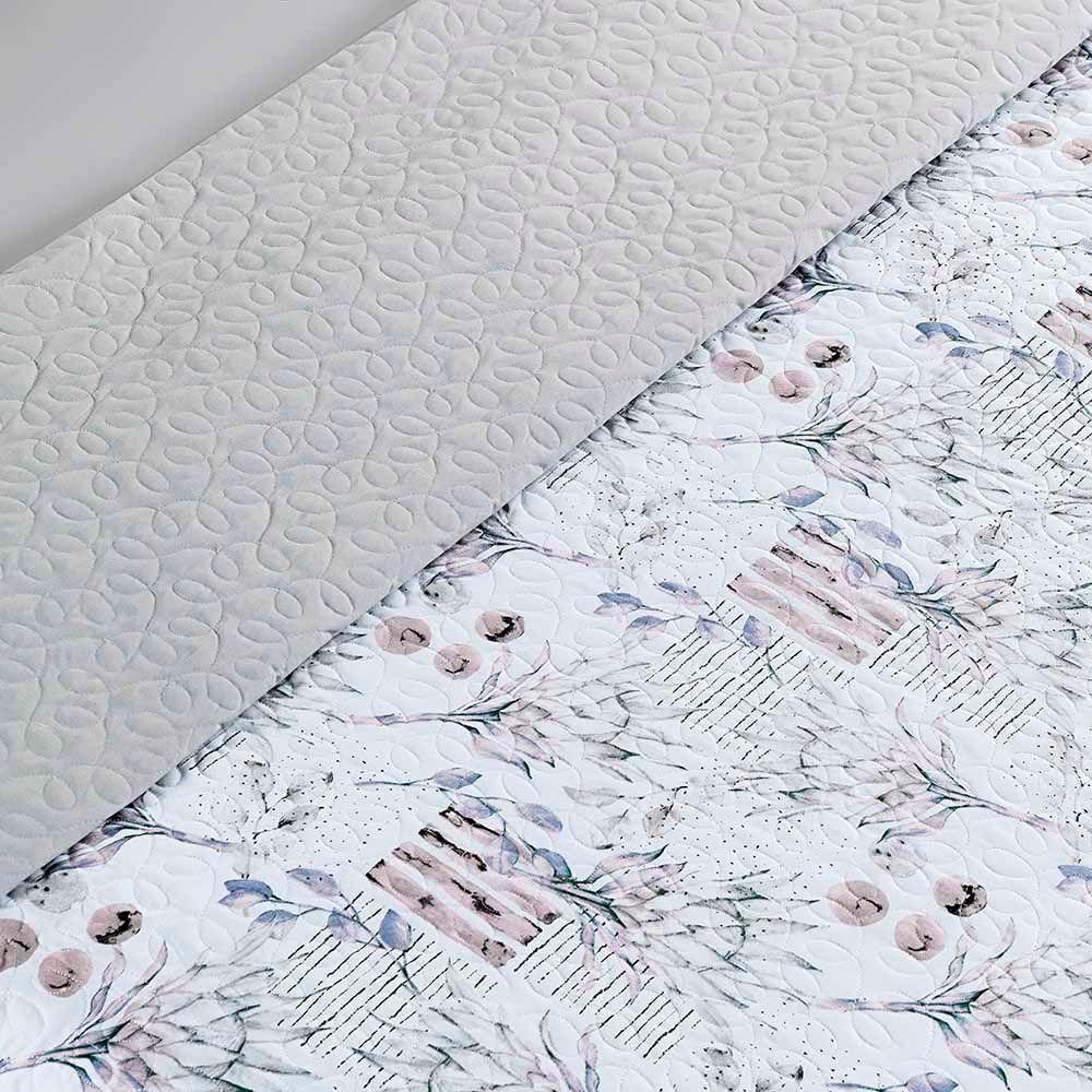 Kit Cobre Leito Colcha Maggy King 3 Peças Dupla Face Percale 200 Fios Protea Floral Cinza - 3