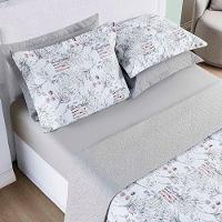 Kit Cobre Leito Colcha Maggy King 3 Peças Dupla Face Percale 200 Fios Protea Floral Cinza - 2