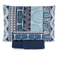 Jogo De Lençol Luar Solteiro 3 Peças Malha 100% Algodão Estampado Azul Marinho Geométrico - 1