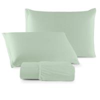 Jogo De Lençol Minimal Queen 3 Peças Malha 100% Algodão Liso Verde - 1
