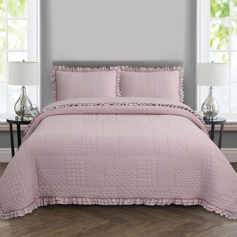 Kit Cobre Leito Colcha Allegra Queen 3 Peças Percal 300 Fios C- Babado Rose 100% Poliéster - 1