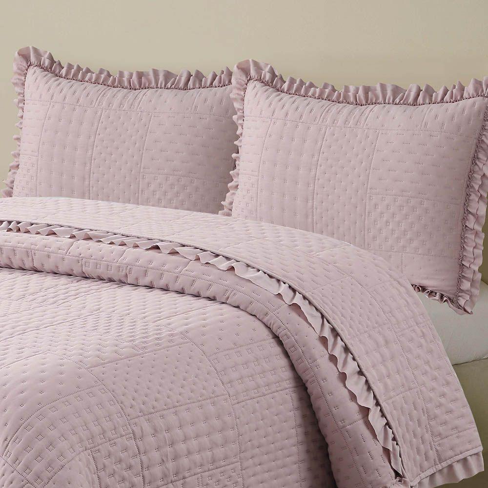 Kit Cobre Leito Colcha Allegra Queen 3 Peças Percal 300 Fios C- Babado Rose 100% Poliéster - 2