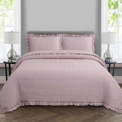Kit Cobre Leito Colcha Allegra Queen 3 Peças Percal 300 Fios C- Babado Rose 100% Poliéster
