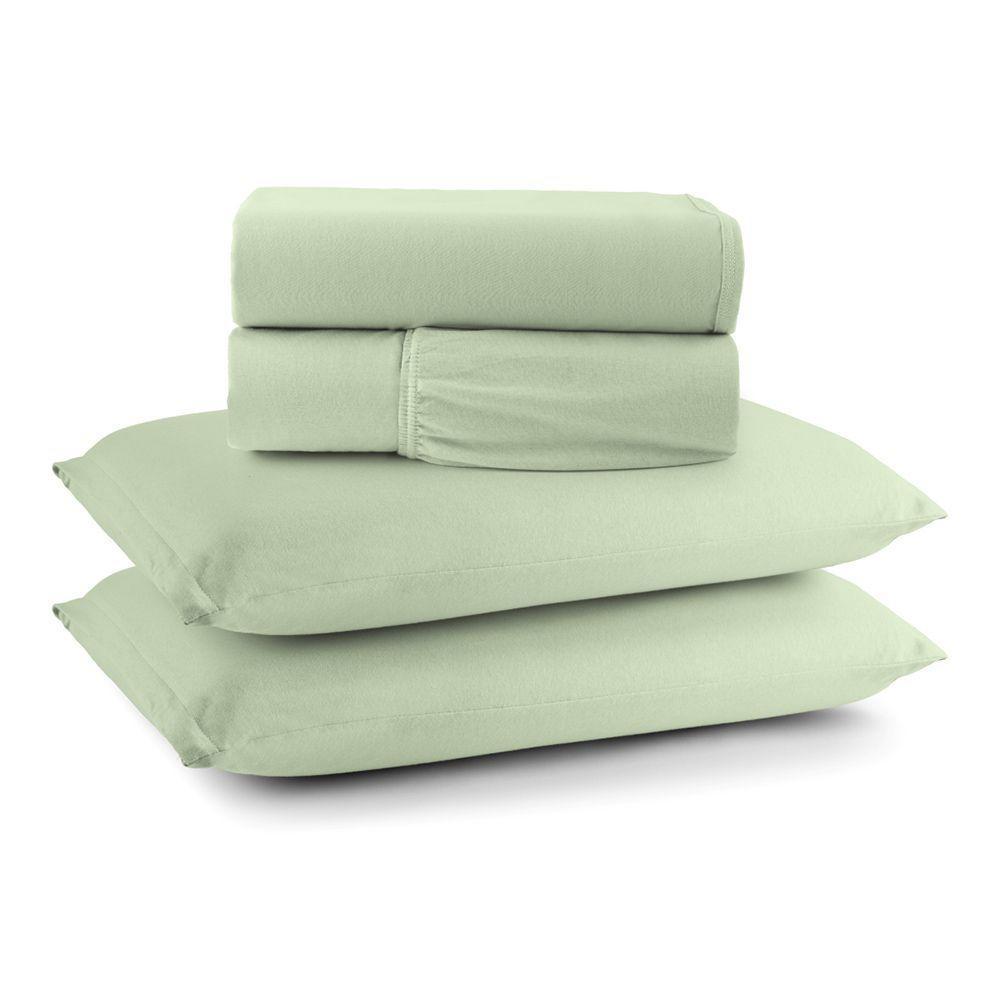 Jogo De Lençol Minimal Casal 4 Peças Malha 100% Algodão Liso Verde - 1