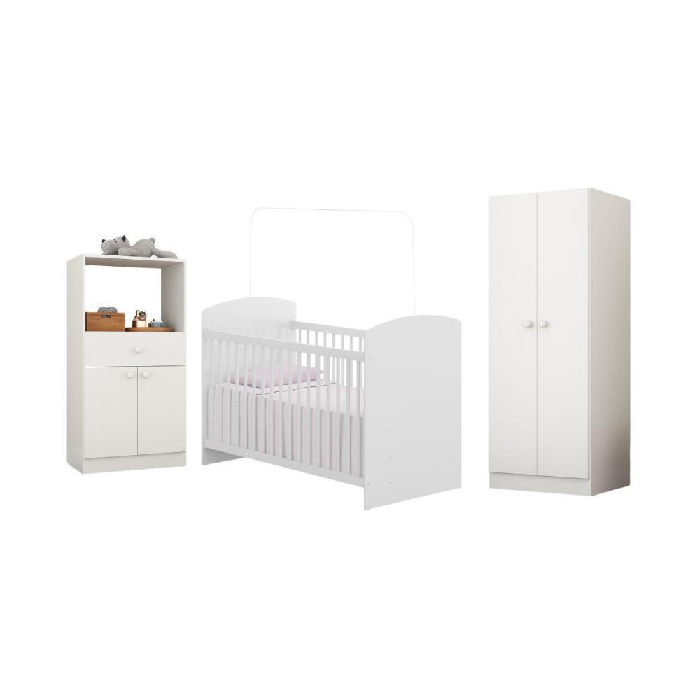 Quarto Infantil Completo Com Berço Guarda-roupa E Cômoda Multimóveis Mp4358 Branco - 2