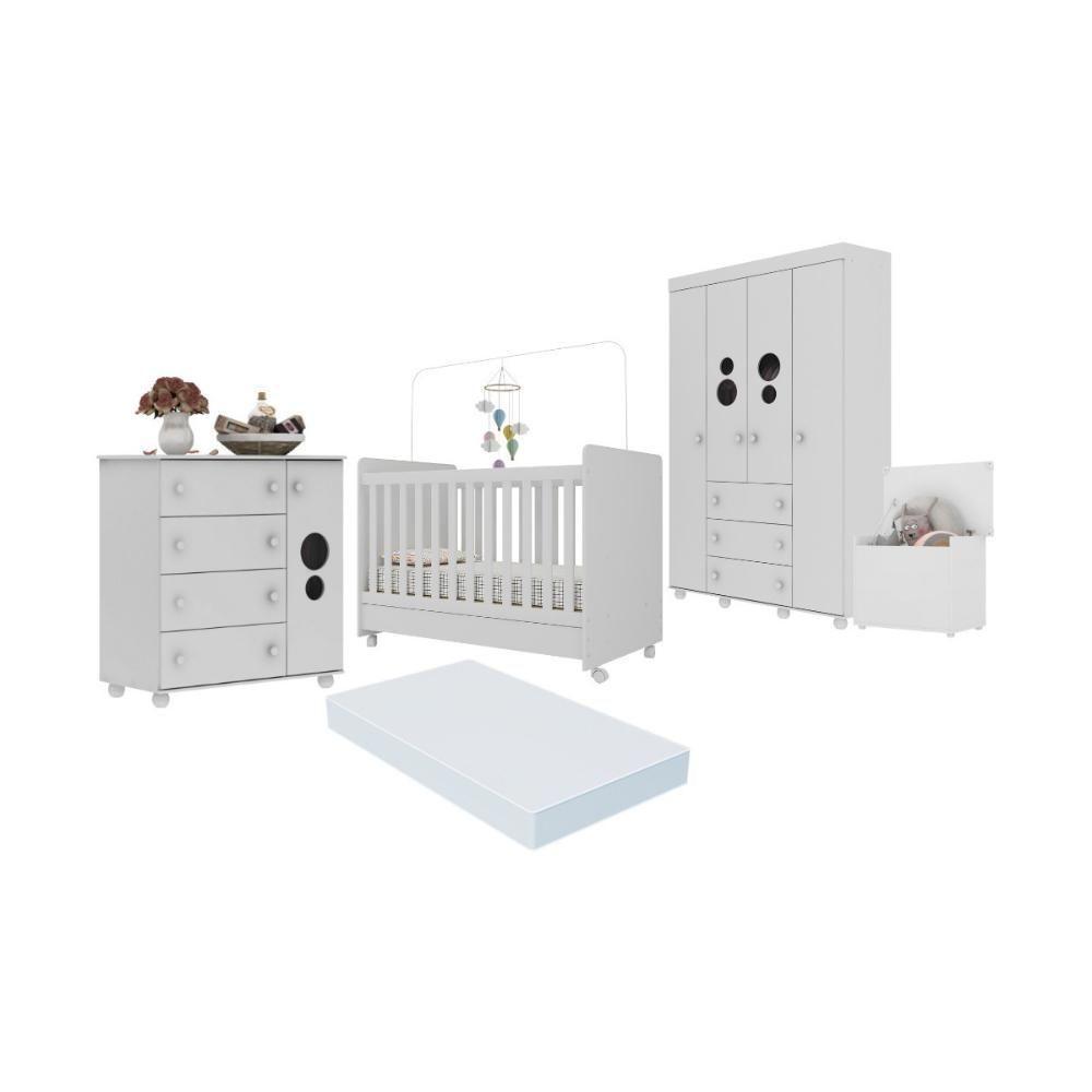Quarto Infantil Completo Com Berço Americano 3 Em 1 Com Colchão Incluso Multimóveis Mp4361 Branco - 2
