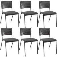 Kit 06 Cadeiras Empilhável Fixa Escritório Multiuso Base Preta Kimi P03 Preto - Lyam Decor - 1