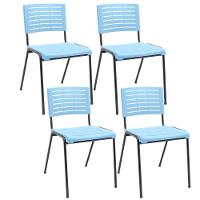 Kit 04 Cadeiras Empilhável Fixa Escritório Multiuso Base Preta Kimi P03 Azul Celeste - Lyam Decor - 1
