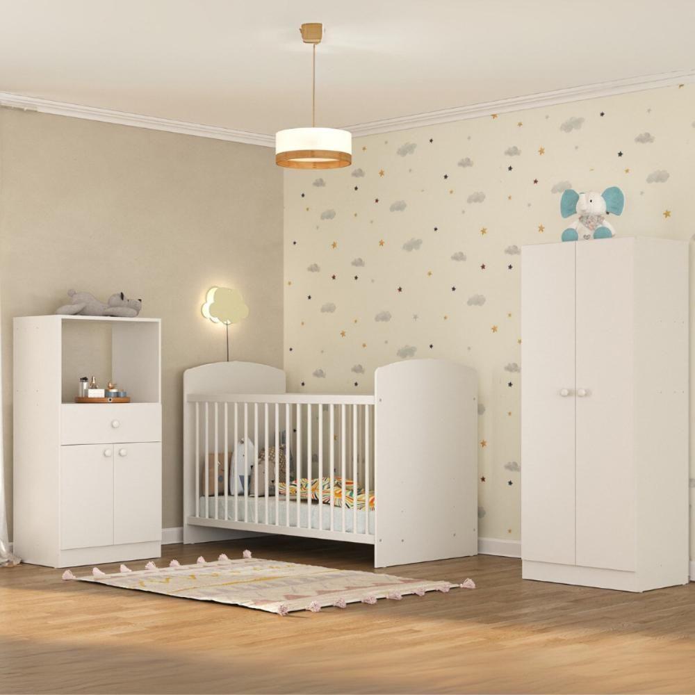 Quarto Infantil Completo Berço Com Colchão Incluso Guarda-roupa E Cômoda Multimóveis Mp4359 Branco - 1