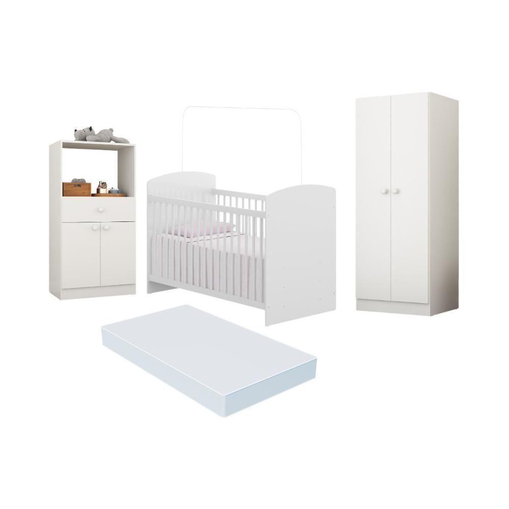 Quarto Infantil Completo Berço Com Colchão Incluso Guarda-roupa E Cômoda Multimóveis Mp4359 Branco - 2