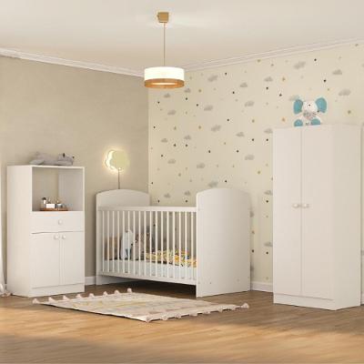 Quarto Infantil Completo Mp4359 em MDP 133cm Branco com Berço Colchão Guarda-Roupa e Cômoda