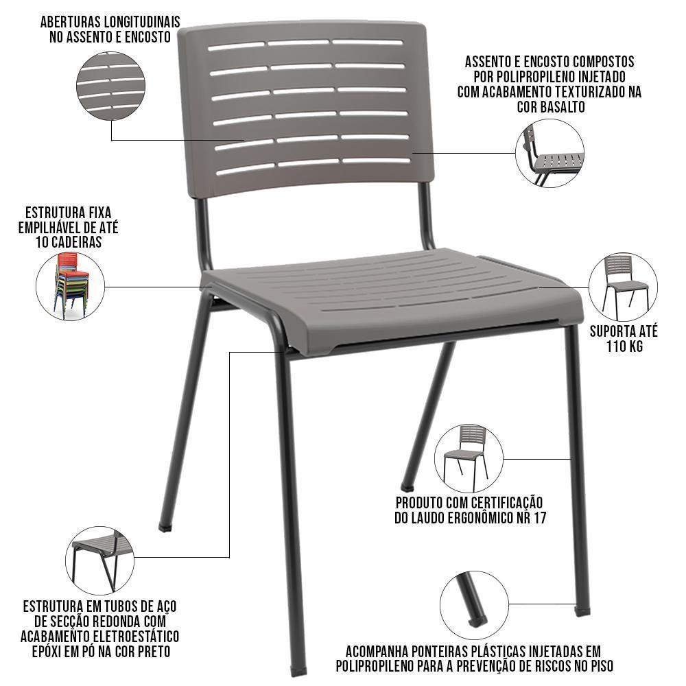 Kit 02 Cadeiras Empilhável Fixa Escritório Multiuso Base Preta Kimi P03 Basalto - Lyam Decor - 3
