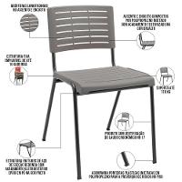 Kit 02 Cadeiras Empilhável Fixa Escritório Multiuso Base Preta Kimi P03 Basalto - Lyam Decor - 3