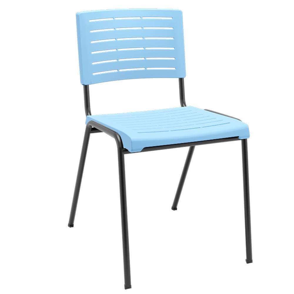 Kit 02 Cadeiras Empilhável Fixa Escritório Multiuso Base Preta Kimi P03 Azul Celeste - Lyam Decor - 2