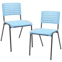 Kit 02 Cadeiras Empilhável Fixa Escritório Multiuso Base Preta Kimi P03 Azul Celeste - Lyam Decor - 1
