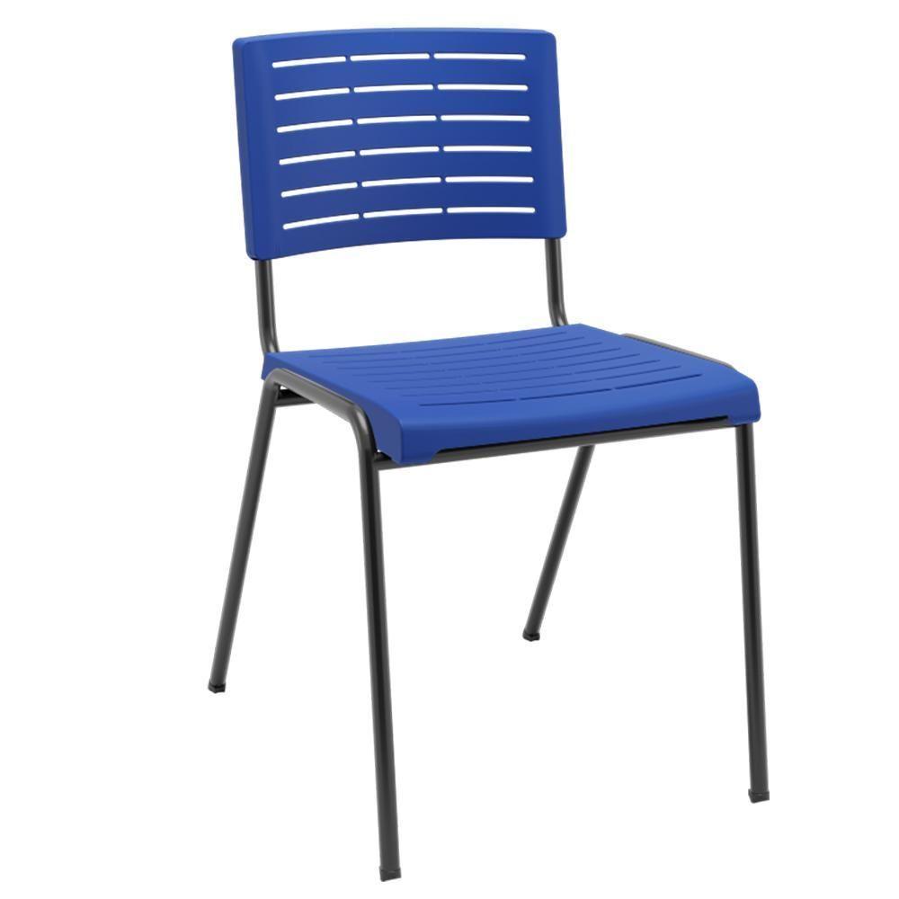 Kit 02 Cadeiras Empilhável Fixa Escritório Multiuso Base Preta Kimi P03 Azul - Lyam Decor - 2