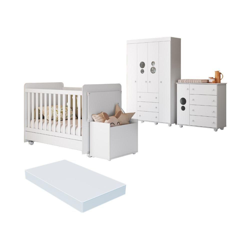Quarto Infantil Completo Com Berço Americano 3 Em 1 Com Colchão Incluso Multimóveis Mp4346 Branco - 2