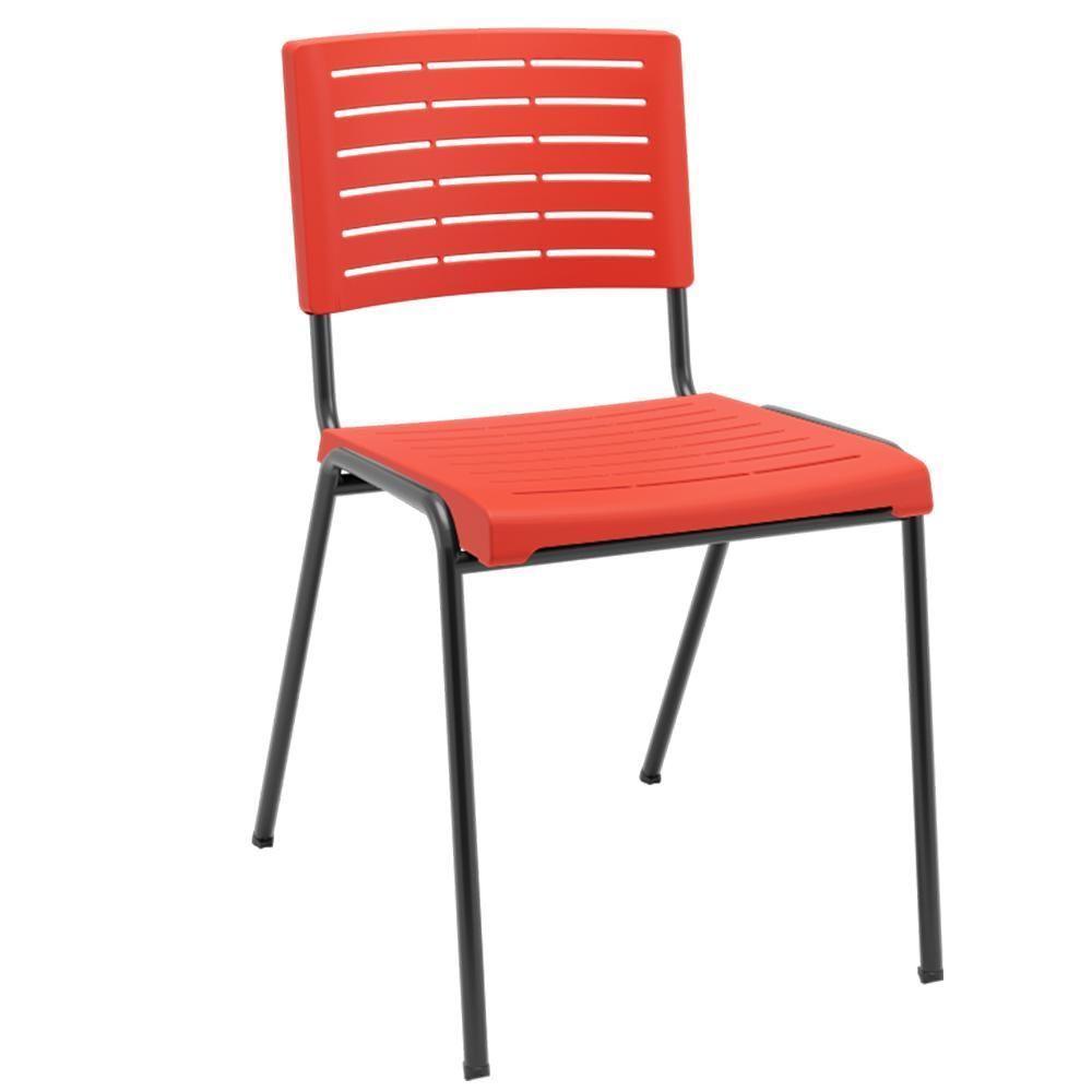 Kit 04 Cadeiras Empilhável Fixa Escritório Multiuso Base Preta Kimi P03 Vermelho - Lyam Decor - 2