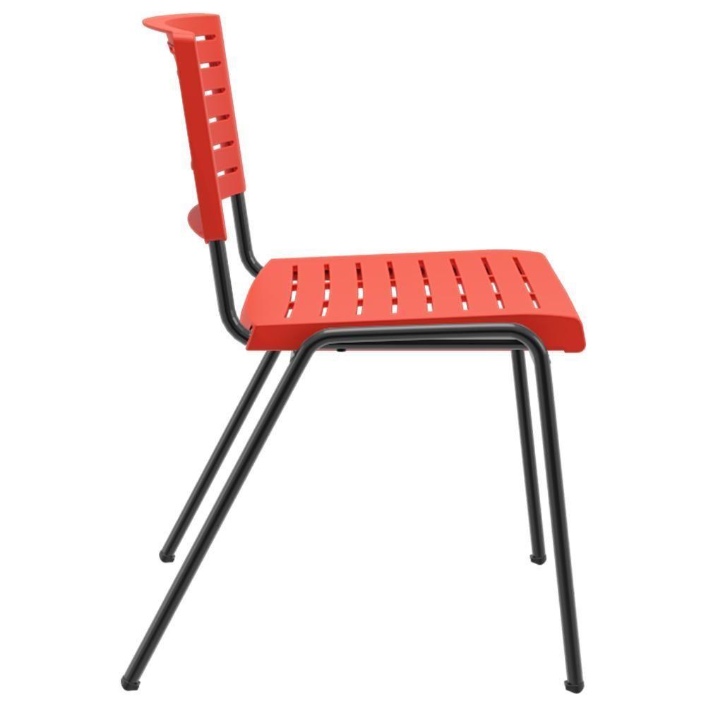 Kit 04 Cadeiras Empilhável Fixa Escritório Multiuso Base Preta Kimi P03 Vermelho - Lyam Decor - 5