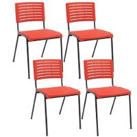 Kit 04 Cadeiras Empilhável Fixa Escritório Multiuso Base Preta Kimi P03 Vermelho - Lyam Decor - 1