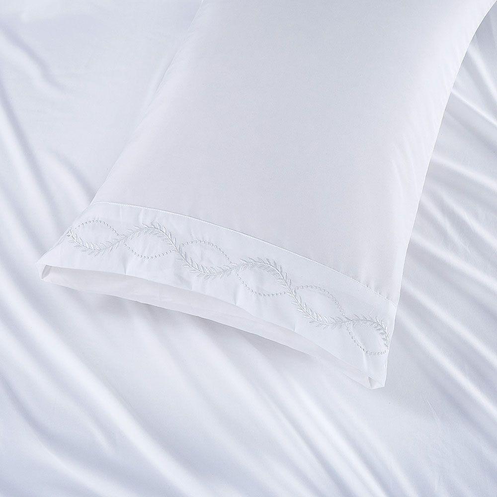 Jogo De Cama Lençol Luminia Casal 4 Peças Micropercal 300 Fios Bordado Floral Branco 100% Poliéster - 2