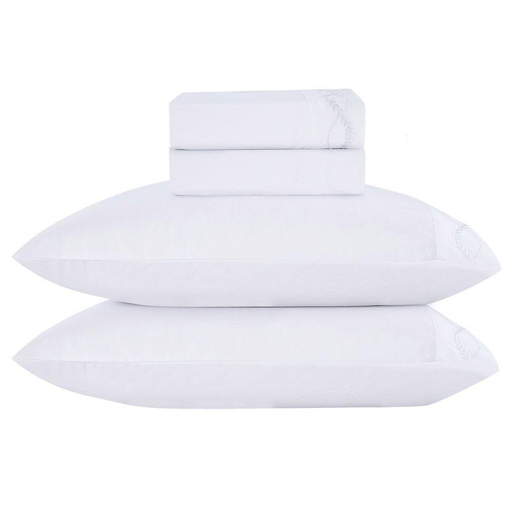 Jogo De Cama Lençol Luminia Casal 4 Peças Micropercal 300 Fios Bordado Floral Branco 100% Poliéster - 4