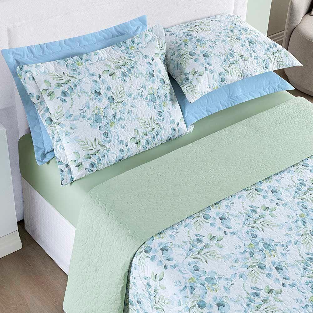 Kit Cobre Leito Colcha Maggy Queen 3 Peças Dupla Face Percale 200 Fios Forest Floral Verde - 2