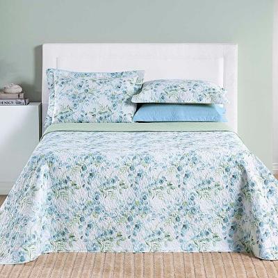 Kit Cobre Leito Colcha Maggy Queen 3 Peças Dupla Face Percale 200 Fios Forest Floral Verde
