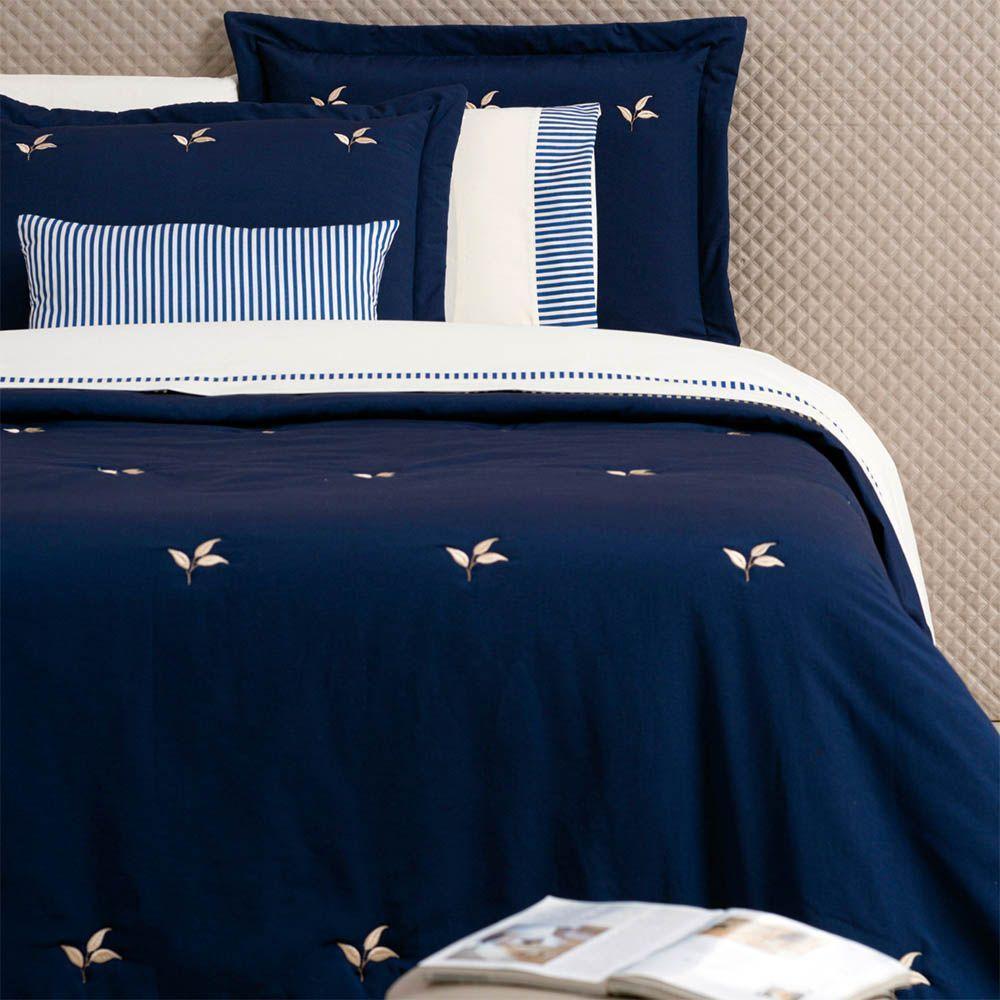 Kit Cobre Leito Colcha Queen Plisse 5 Peças 200 Fios Bordado Azul 100% Poliéster - 2