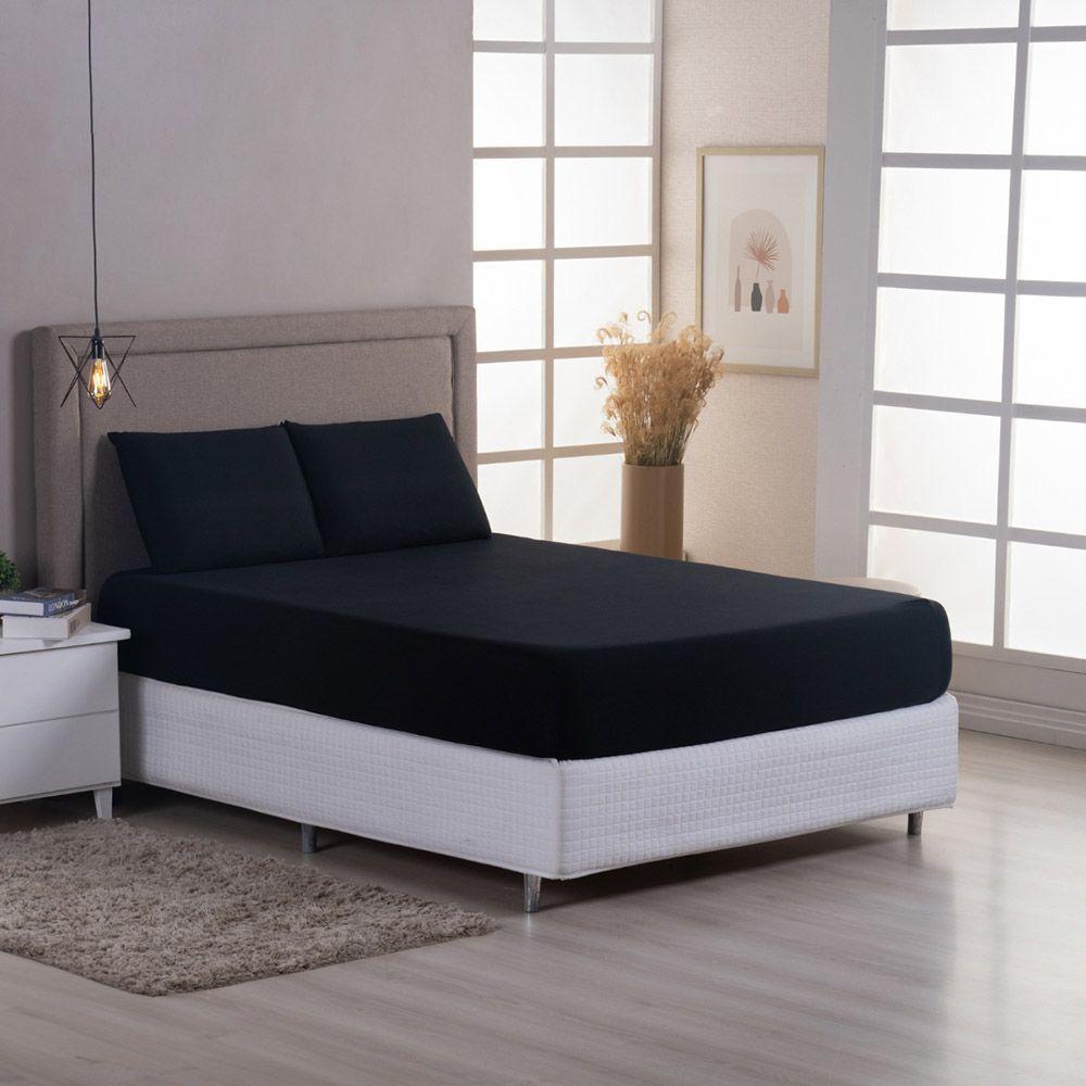 Jogo De Lençol Minimal Queen 3 Peças Malha 100% Algodão Liso Preto - 3