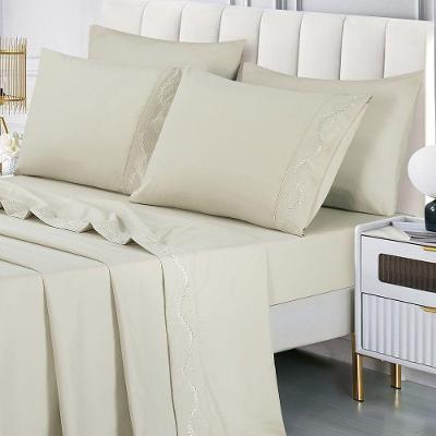 Jogo De Cama Lençol Luminia Casal 4 Peças Micropercal 300 Fios Bordado Floral Bege 100% Poliéster