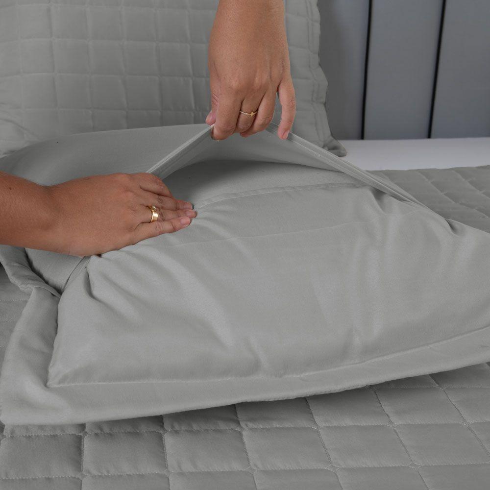 Kit Cobre Leito Colcha Dual Casal 3 Peças Matelado Dupla Face Liso Cinza 100% Poliéster - 4