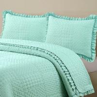 Kit Cobre Leito Colcha Allegra Queen 3 Peças Percal 300 Fios C- Babado Verde Tiffany 100% Poliéster - 2