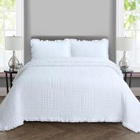 Kit Cobre Leito Colcha Allegra Queen 3 Peças Percal 300 Fios C- Babado Branco 100% Poliéster - 1