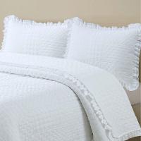 Kit Cobre Leito Colcha Allegra Queen 3 Peças Percal 300 Fios C- Babado Branco 100% Poliéster - 3