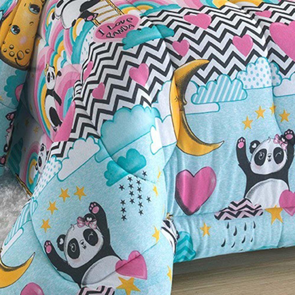 Kit Edredom Alegria Dupla Face Solteiro 2 Peças Malha Estampada 100% Algodão Panda Love - 2